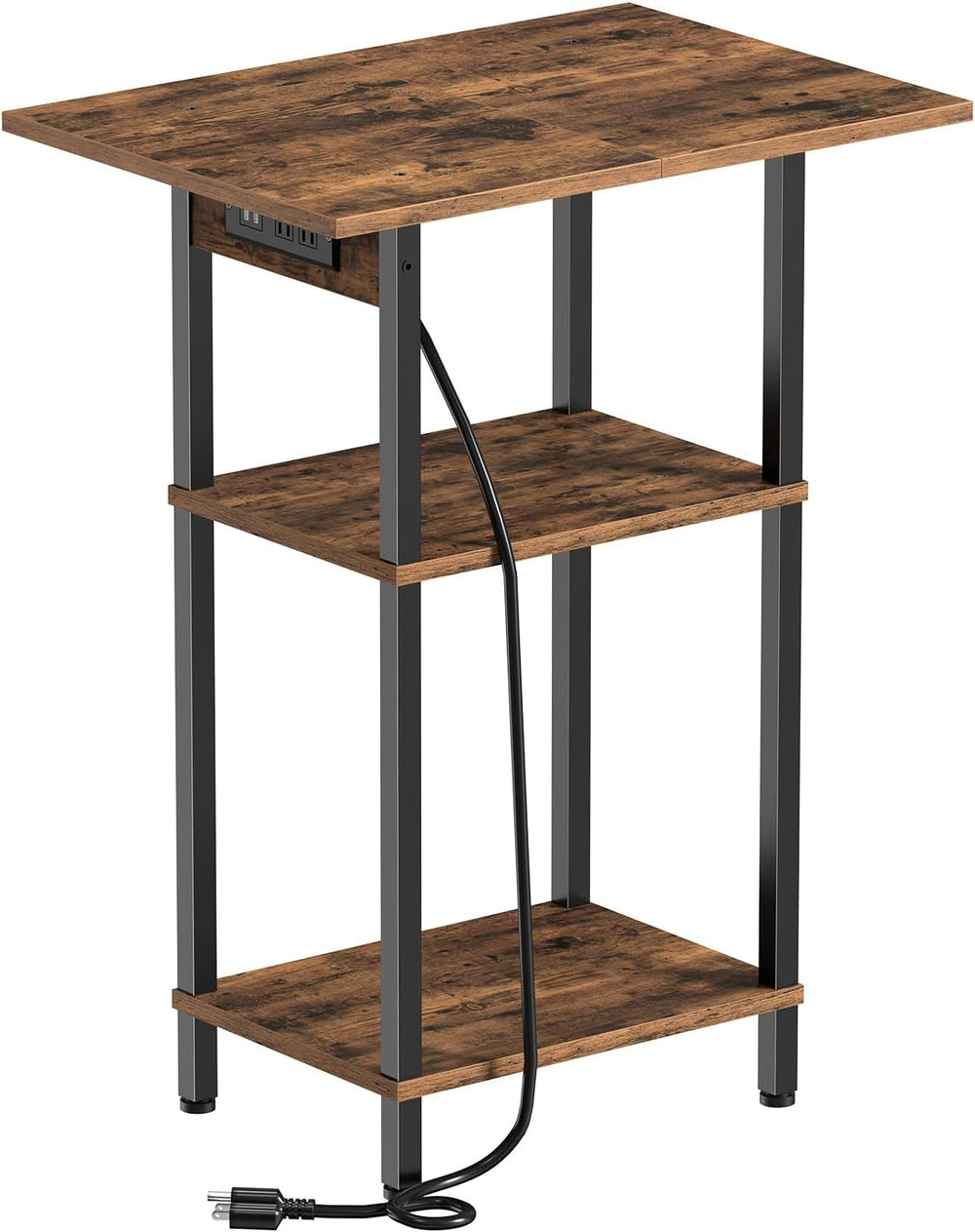 Asgolion Tall End Table with Charging Station, Skinny Nightstand with USB Por...