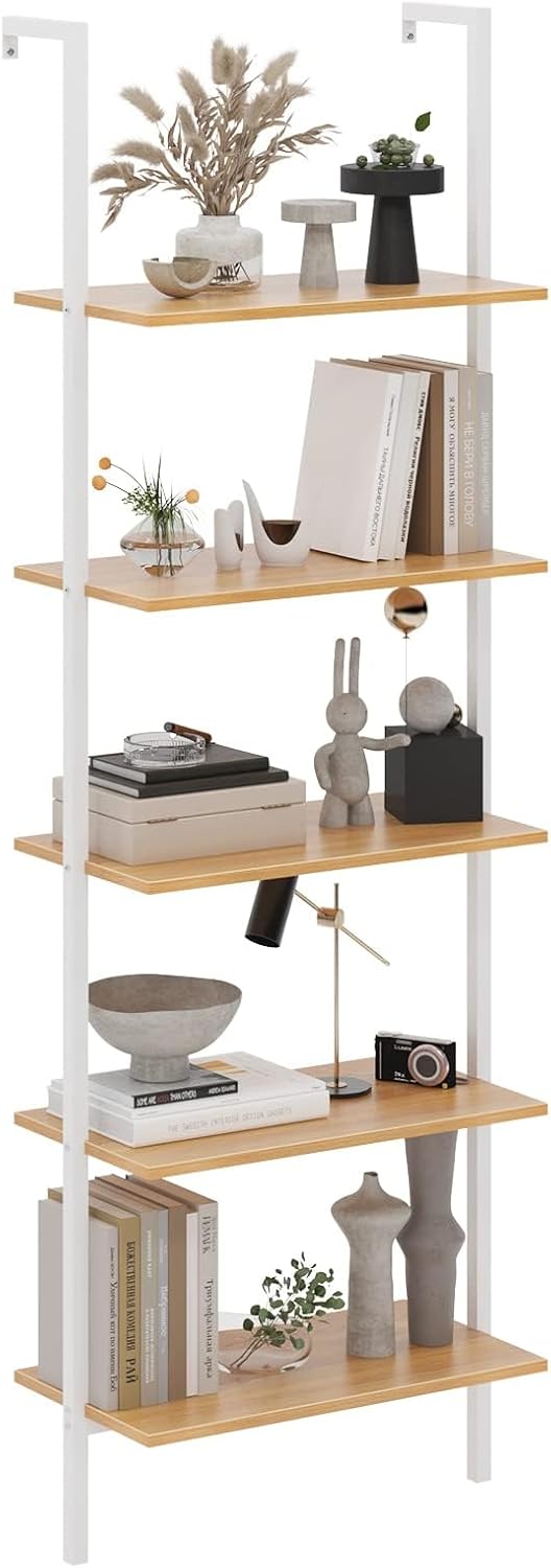 sogesfurniture Industrial Wall-Mounted Ladder Shelf, Wall-Mounted Bookshelf, ...