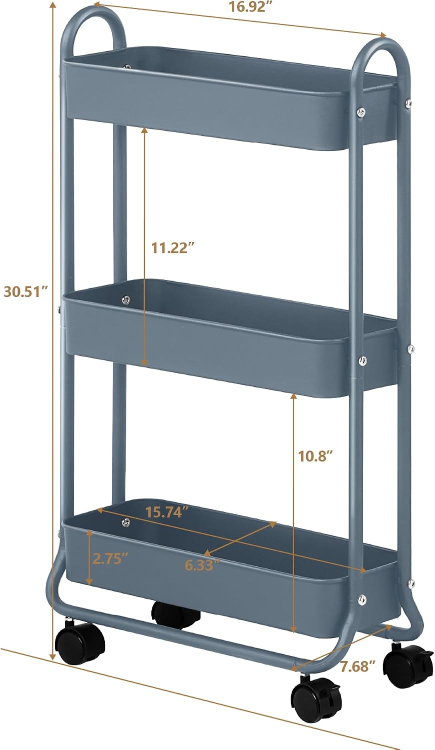 SunnyPoint Slim Rolling Storage Cart, 3 Tier Bathroom Storage Organizer Bathr...