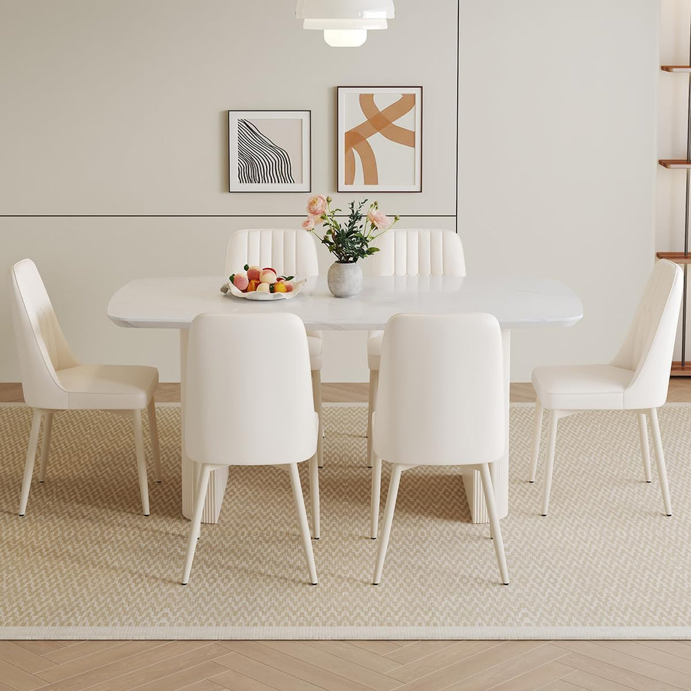 Ebullient 67'' Modern Dining Table Set for 6, White Kitchen Table Cha...