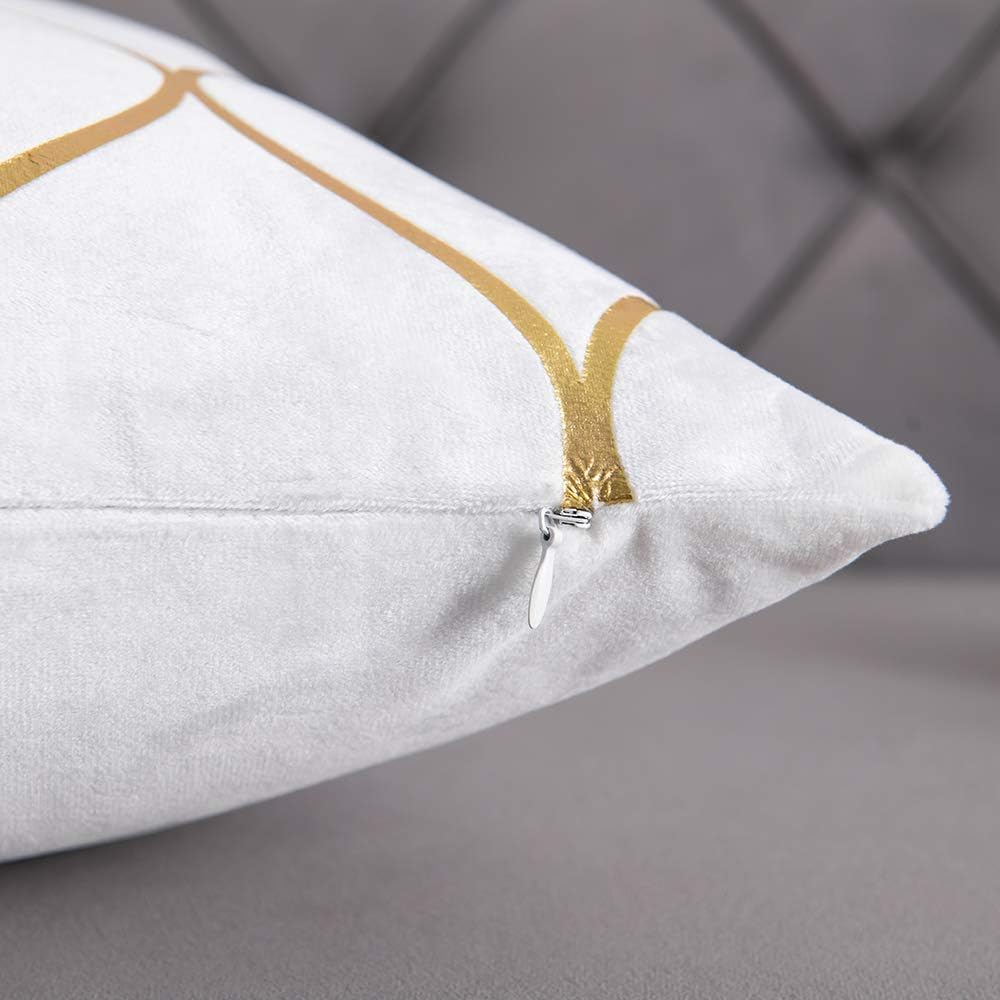 DEZENE Gold Velvet Euro Sham Pillow Covers Off White: 2 Pack 26x26 Inch Squar...