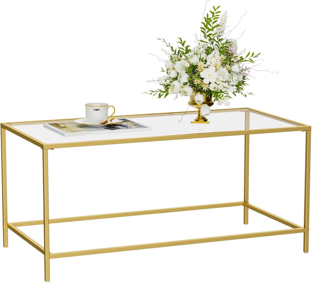 Homleke Glass Coffee Table, Modern Rectangular Coffee Table for Living Room
