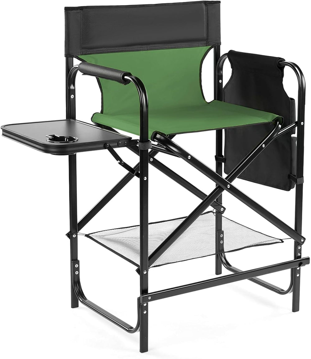 26" Tall Directors Chair Height Seat Folding with Side Table Storage Bag...