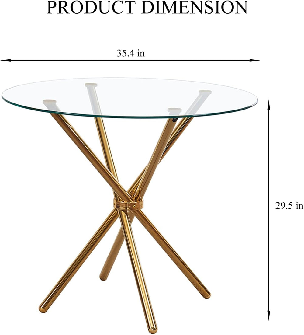 36" Round Glass Dining Room Table with Glass Top and Gold Legs for Kitch...