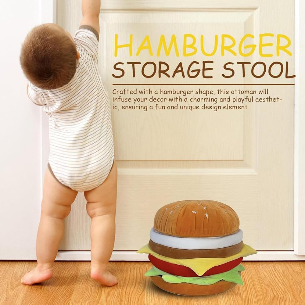 Small Storage Ottoman Hamburger Shaped Seat Cushion for Bedroom Entryway,Upho...