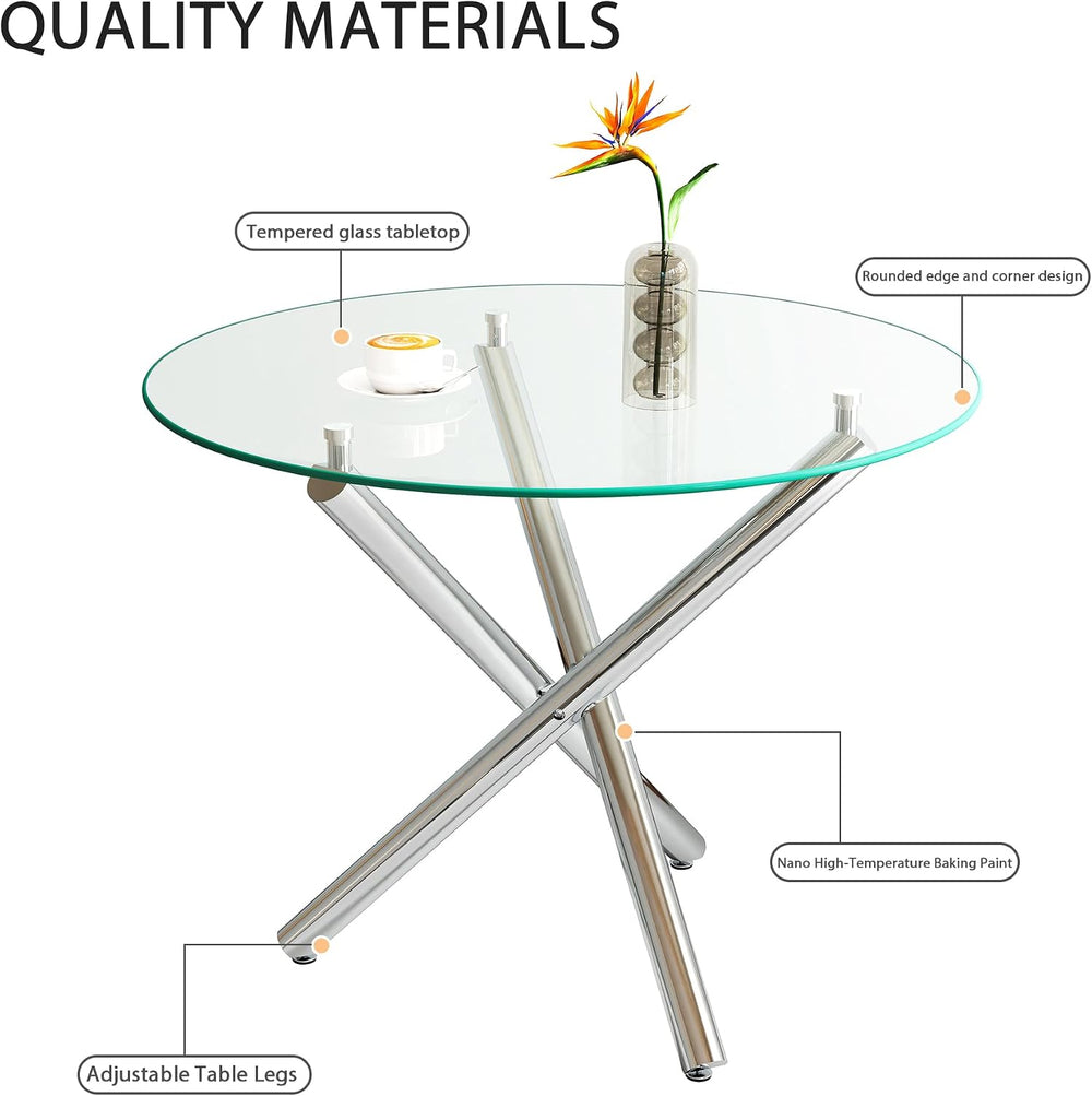 3-Piece Round Glass Dining Table Set for 2, 36" Small Kitchen Table with...