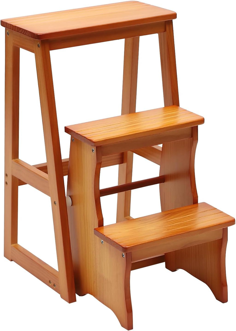 Folding Library Ladder Chair, Solid Wood Portable Multifunctional Step Stool,...