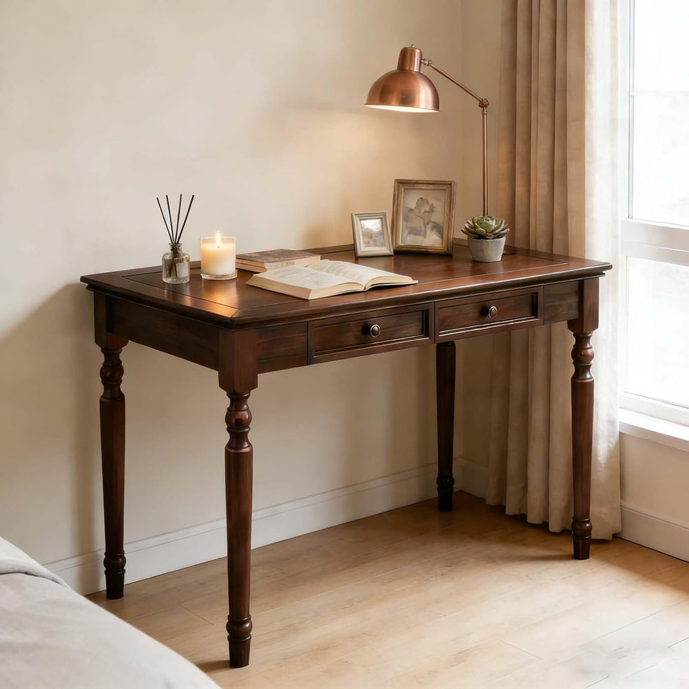 47 Inch Solid Wood Computer Writing Desk with Drawers, Walnut