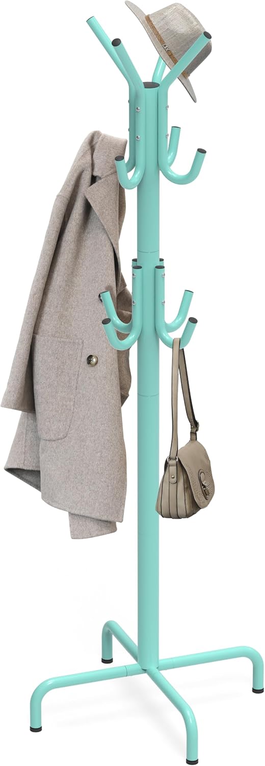 Simple Houseware Standing Coat Hanger Organizer Rack, 12 Hooks, Turquoise