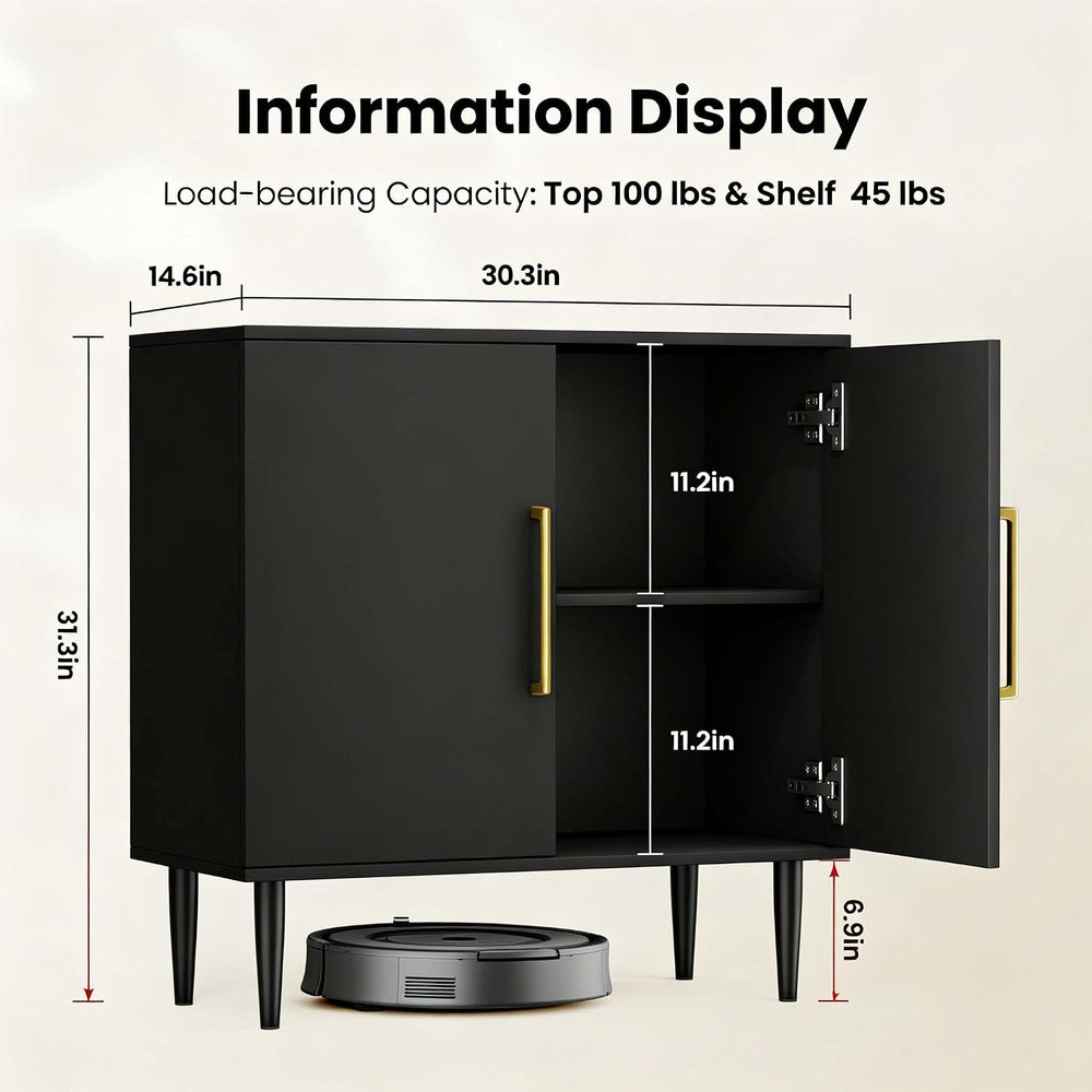 Black Storage Cabinet with Doors, Modern Accent Cabinet, Free Standing Cabine...