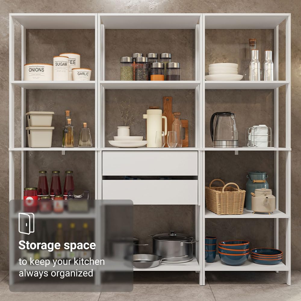 Madesa Kitchen Pantry Storage Rack with 2 Drawers and Open Shelves 74" L...