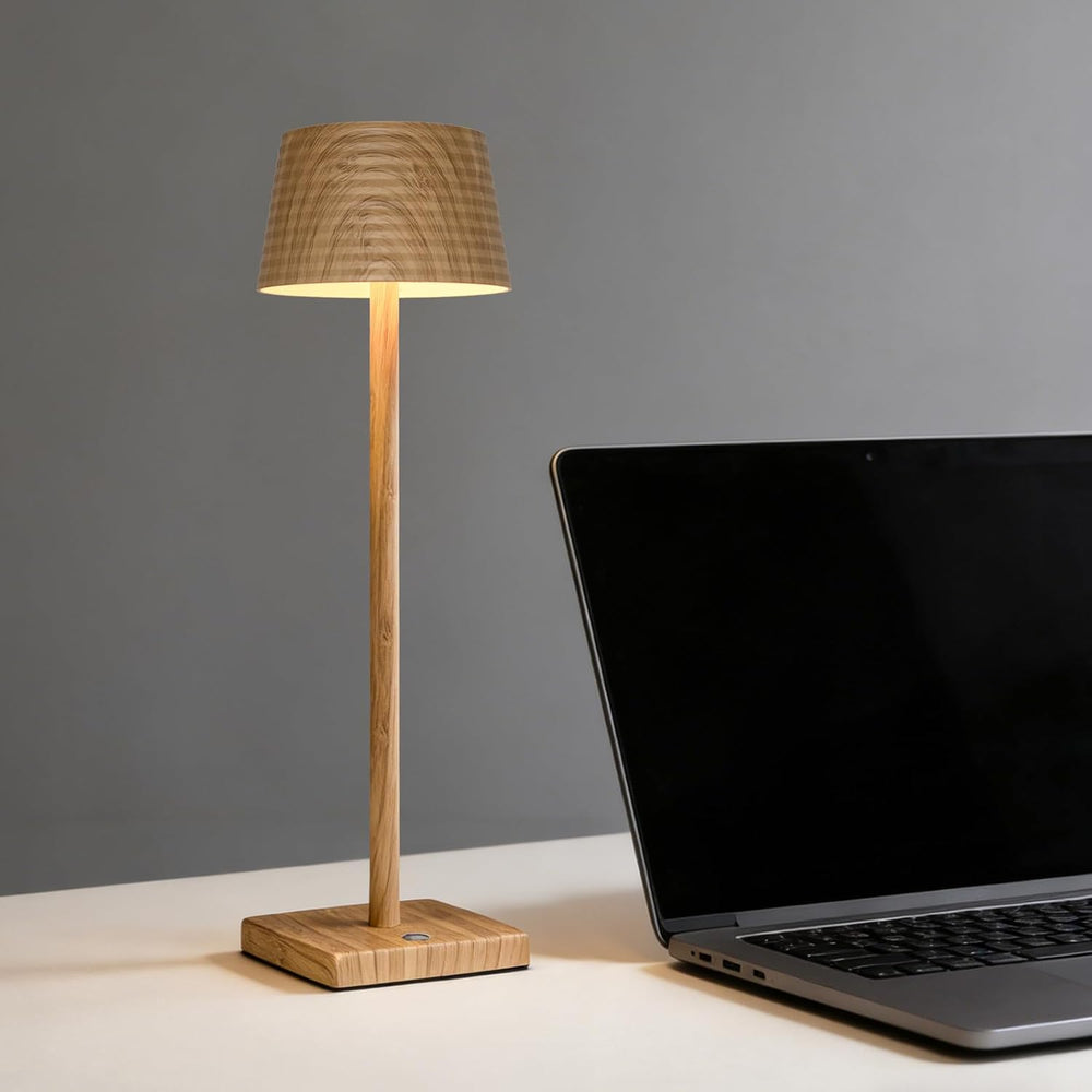 Cordless Rechargeable LED Table Lamp Set of 2, Wood Grain