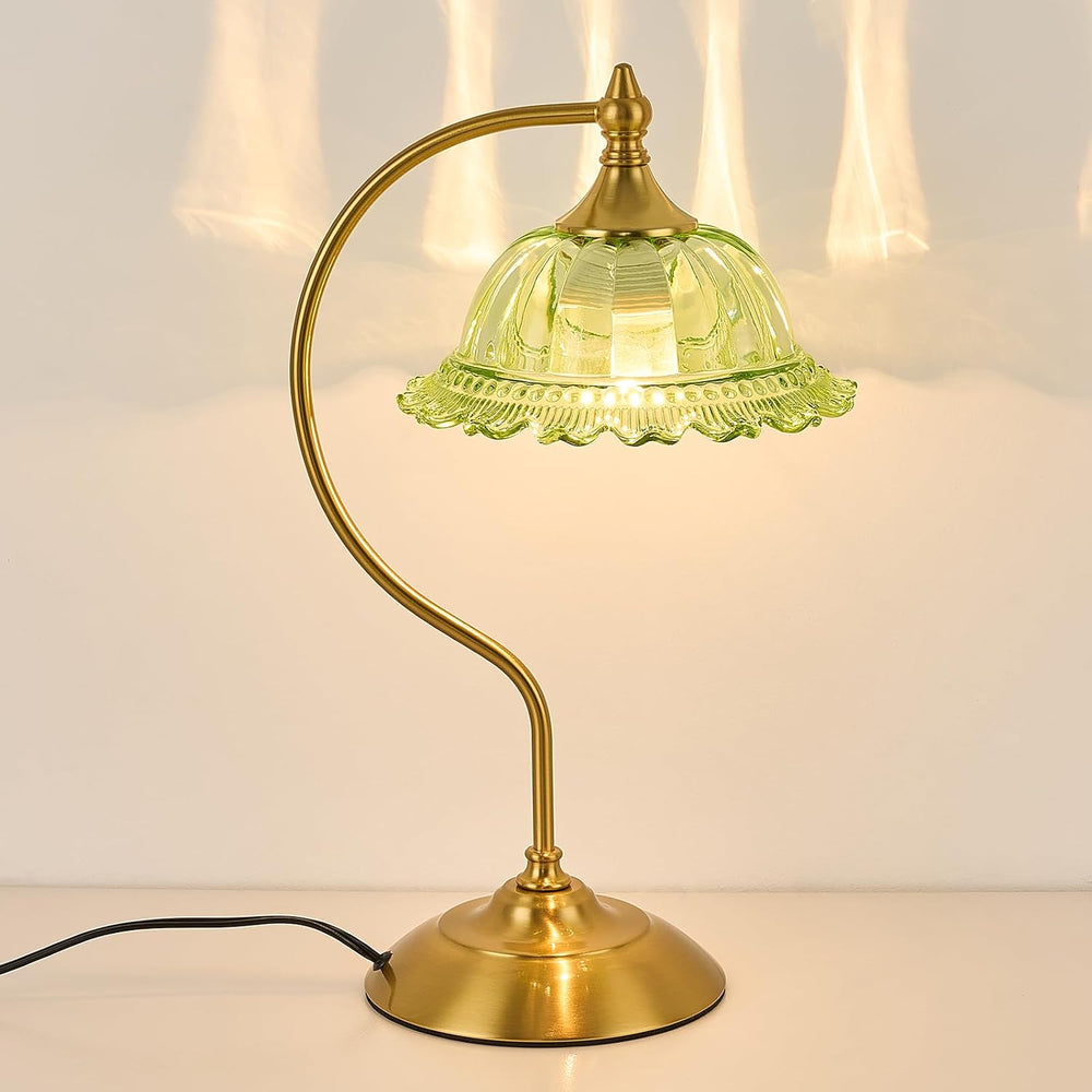 Green Table Lamp for Living Room Vintage Lamp Glass Flower Lamp
