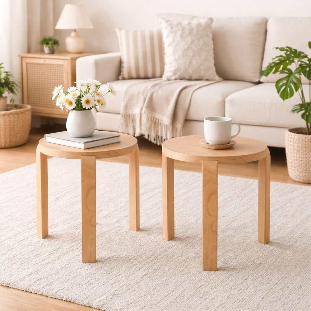 Boraam Mateo Round Backless Stacking Stools - Set of 2 - Blonde Oak