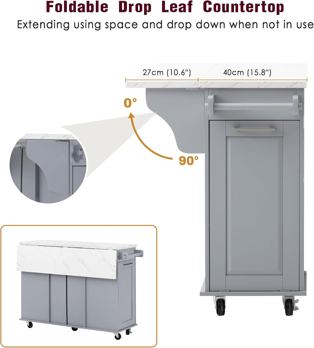 Rolling Kitchen Island Cart with Marble Countertop, Mobile Storage Kitchen Ca...