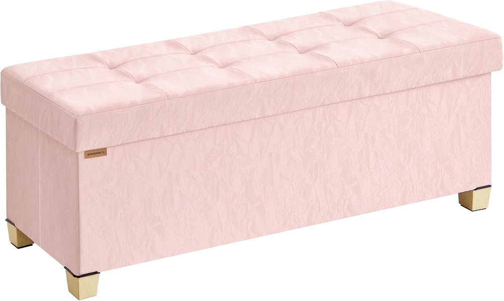 SONGMICS Storage Ottoman Bench, PU Leather Foldable Footrest, Padded Seat | C...