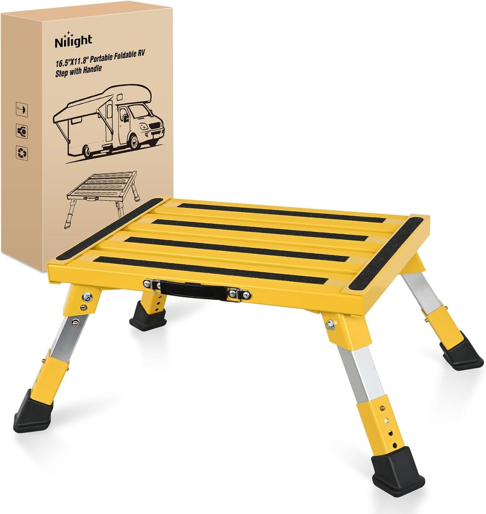 Nilight RV Step Stool Portable Folding Aluminum Platform 16.5x11.8 Handle