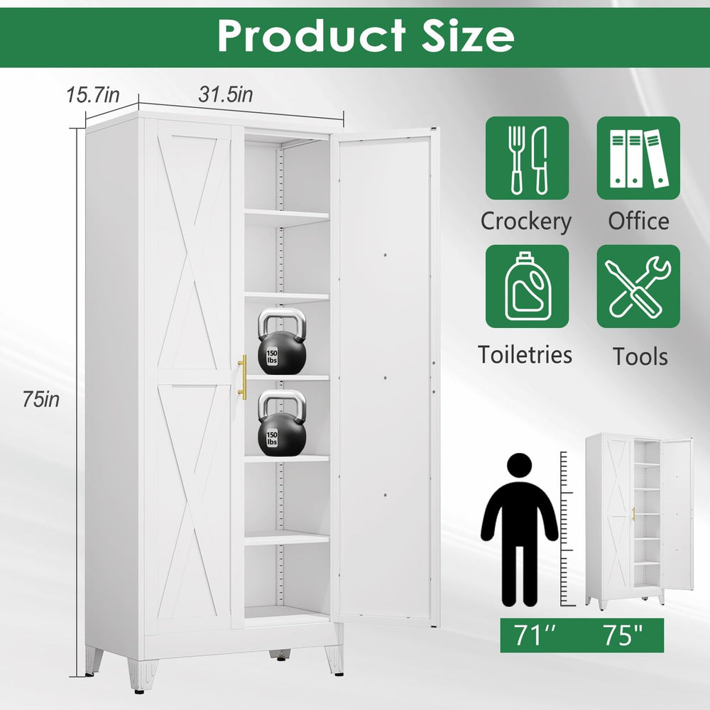 pozdeg 75" Tall Metal Kitchen Pantry Storage Cabinet with 2 Doors and 5 ...