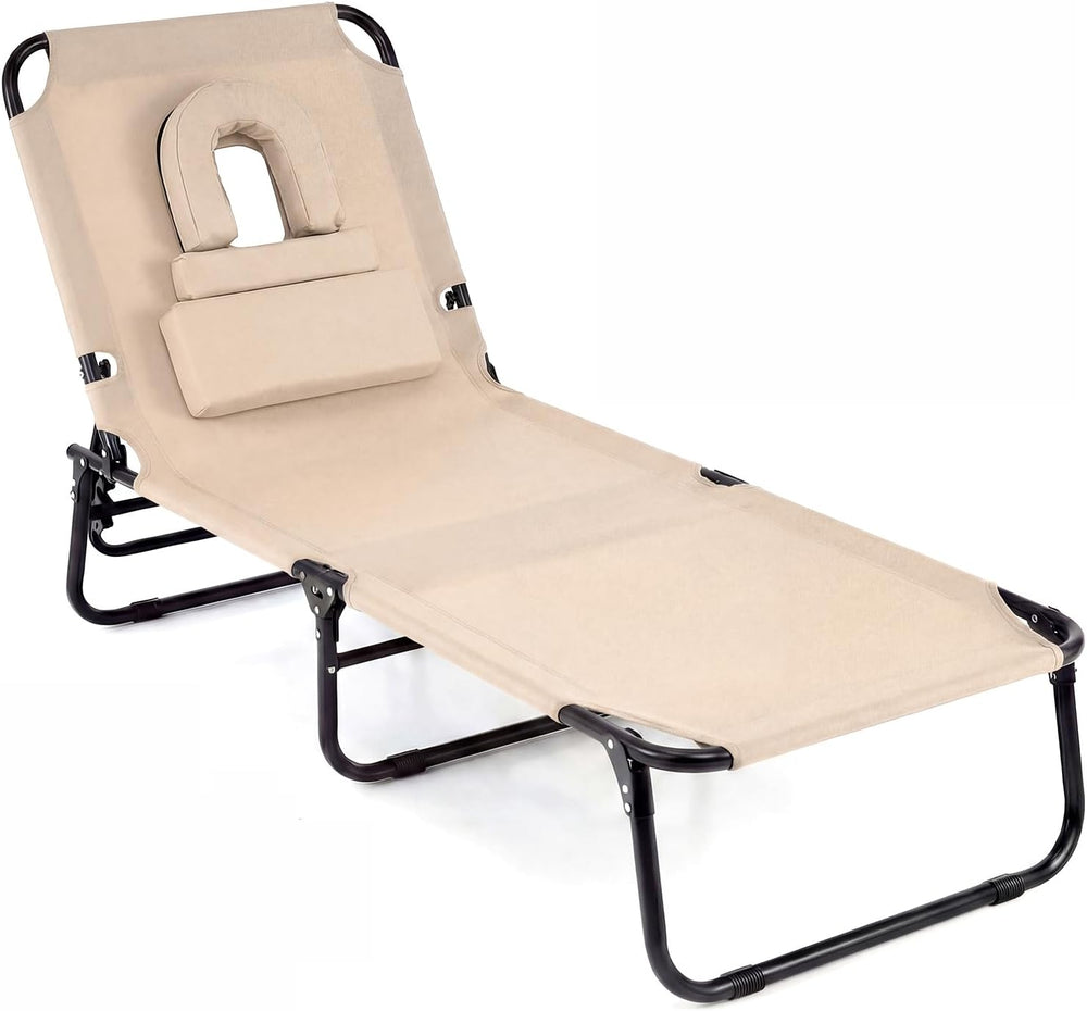 COSTWAY Tanning Chair with Face Hole, Pillows & Adjustable Backrest, Fold...