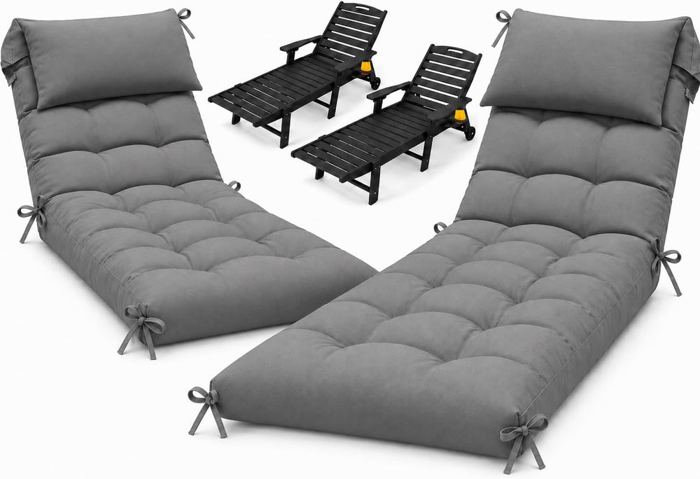 2 Pack 76 x 22 x 4.7 Waterproof Chaise Lounge Chair Cushion Outdoor Gray88#