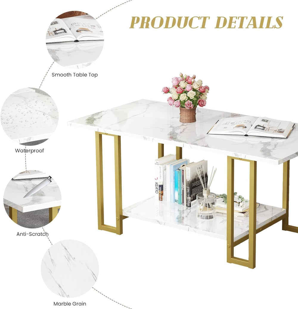 AWQM Coffee Table Set, Faux Marble Table & 2 Side Table, White&Gold |...