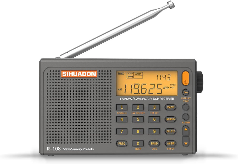 SIHUADON R-108 Portable Radio AM FM SW LW Airband, Small Retro Emergency Radi...