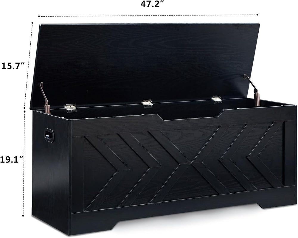 47.2” Storage Bench,Extra Large Wooden Storage Chest with 2 Safety Hinges,ent...