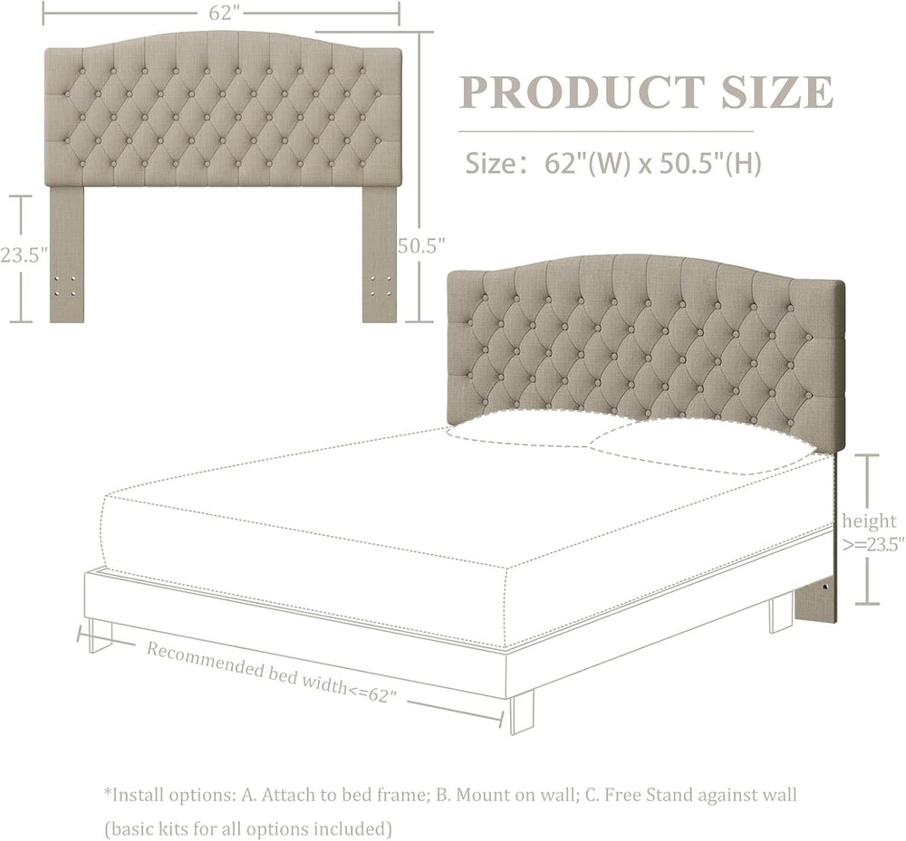 Furpopup Linen Upholstered Headboard Queen/Full Size Latest Model Wall Mount,...