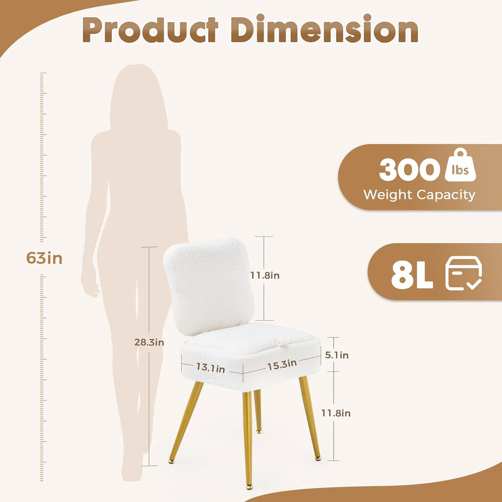 Small Vanity Chair with Storage & Folding Backrest, White | Sherpa Vanity...