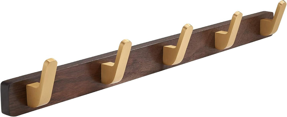 Wall Mounted Coat Rack, Metal Wood with 5 Hooks