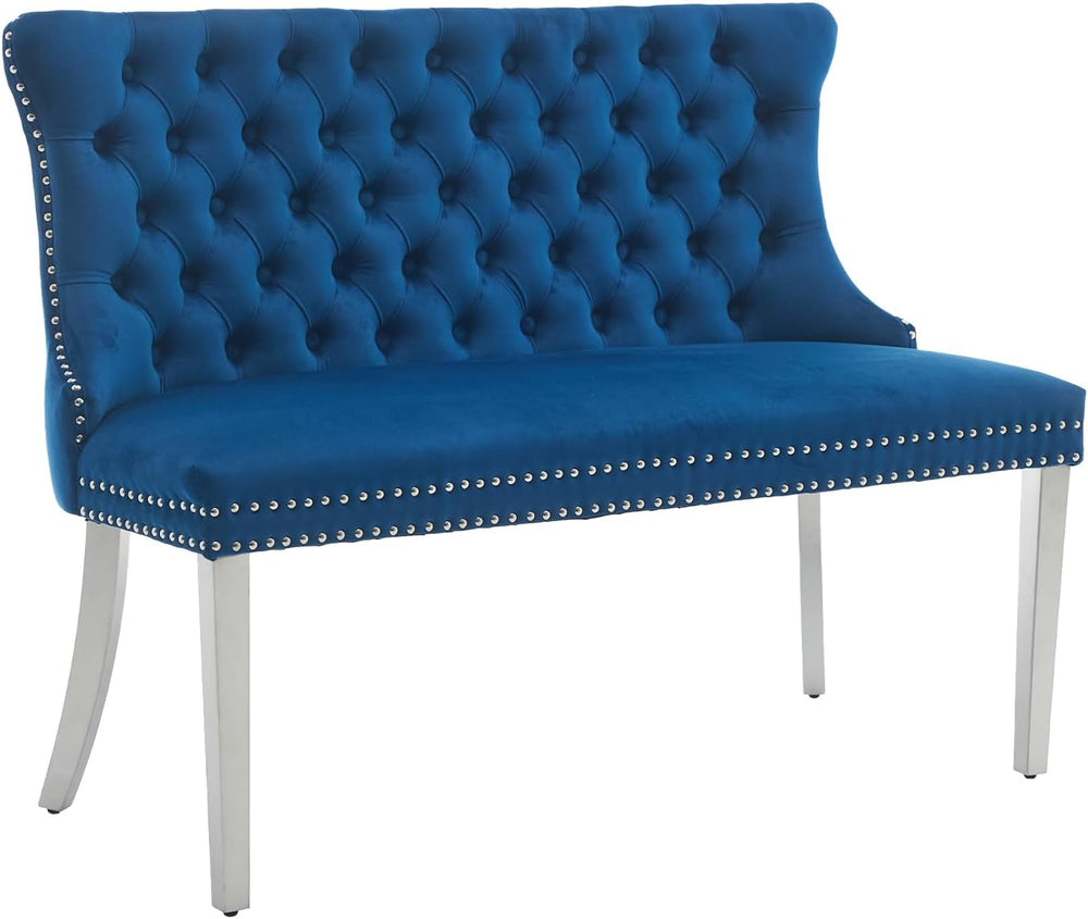 Shenyon Velvet Upholstered Dining Bench with Back, Tufted Loveseat Bench with...