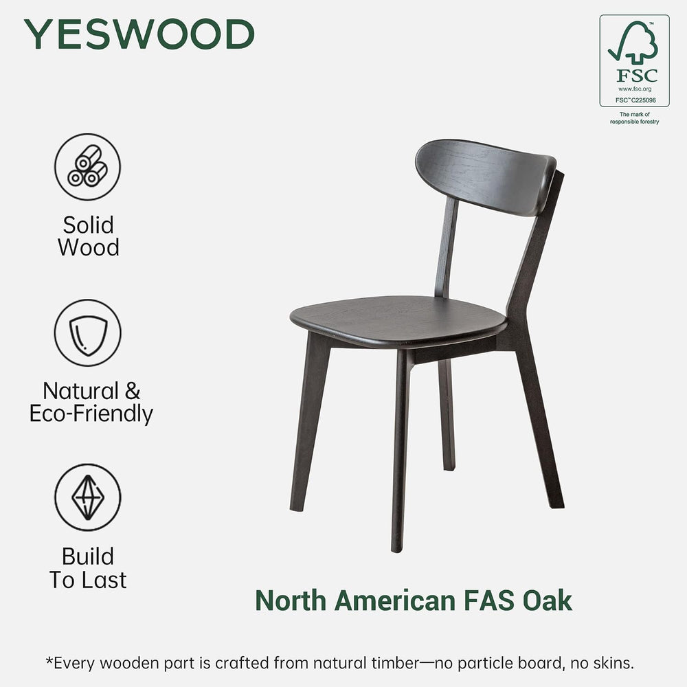 YESWOOD Oak Dining Chairs Set of 2, 100% Solid Wood Kitchen Chairs with Curve...