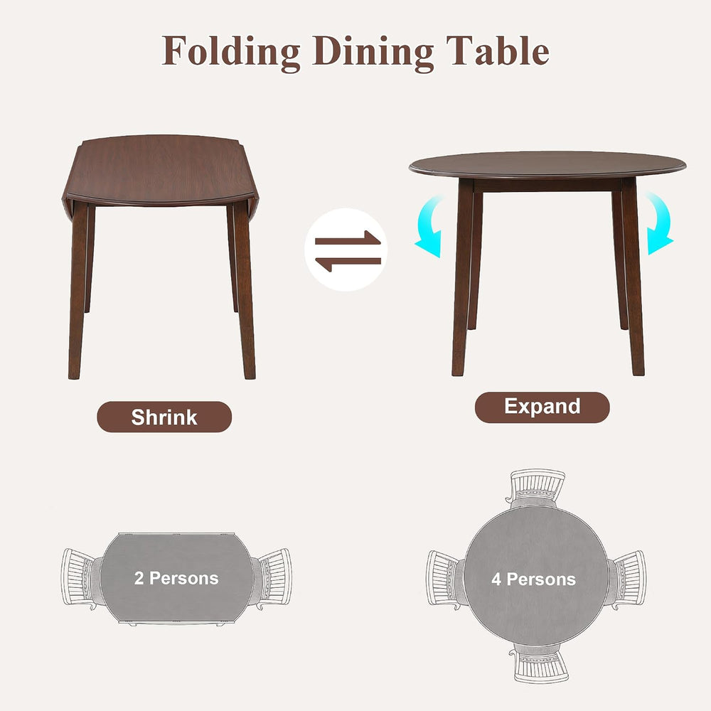 P PURLOVE 3 Piece Round Dining Set for 2, Folding Wood Table (Brown)