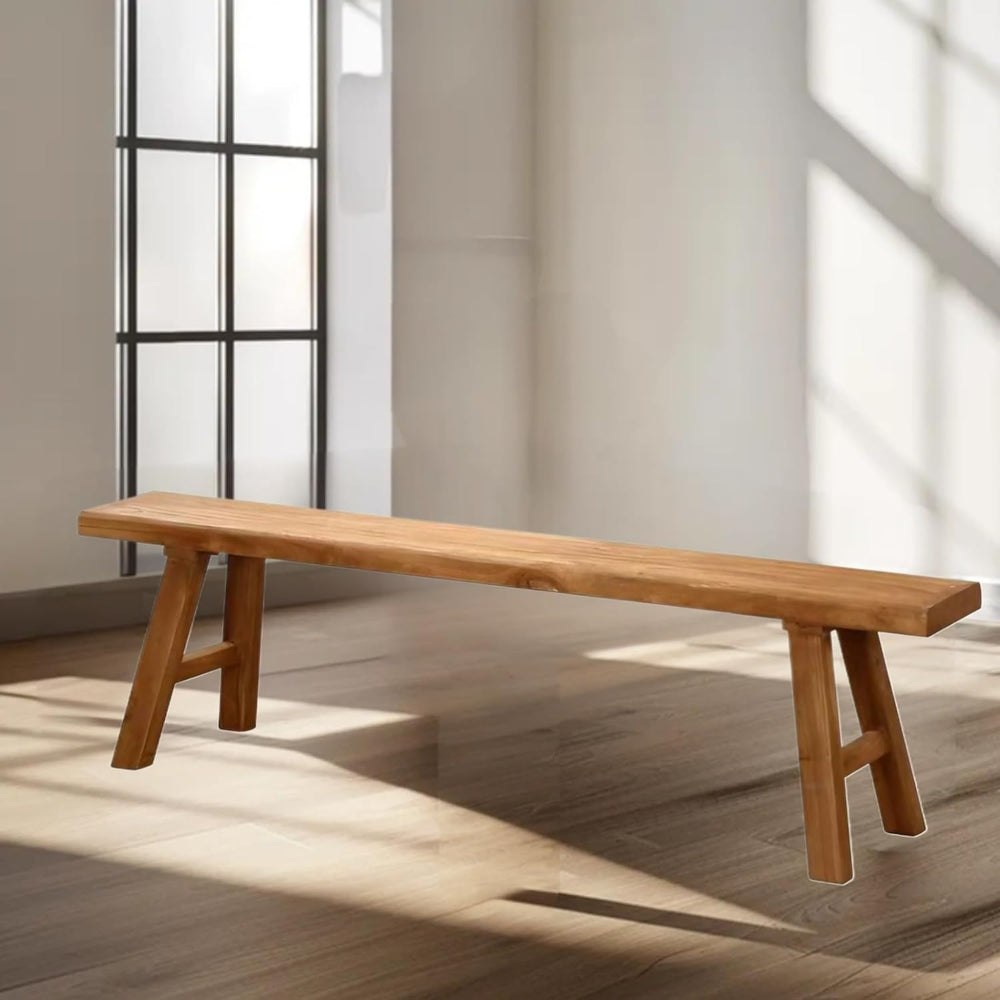 Farmhouse Solid Elm Wood Bench - Handcrafted Asian Rustic Entryway Bench for ...