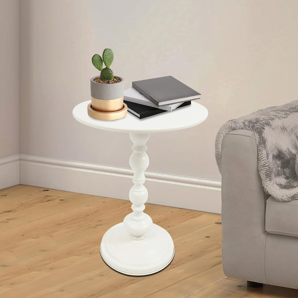 Small Round Side Table - Retro Metal Pedestal End Table for Living Room, Bedr...