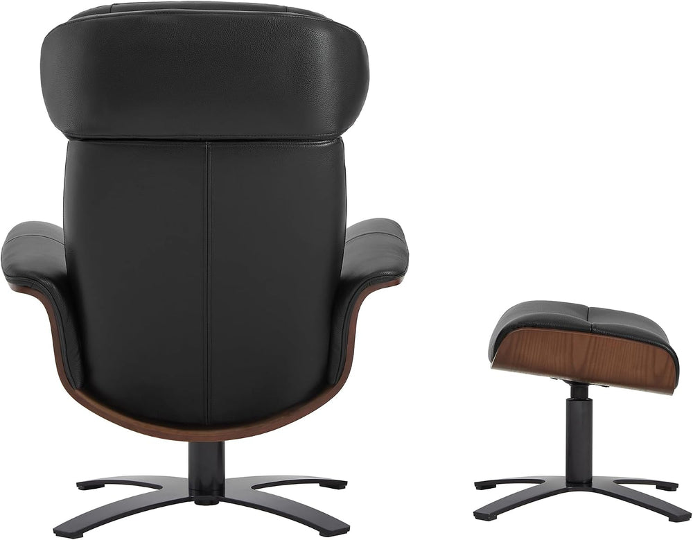 CHITA Genuine Leather Reclining Swivel Accent Chair with Ottoman, Black | Eam...