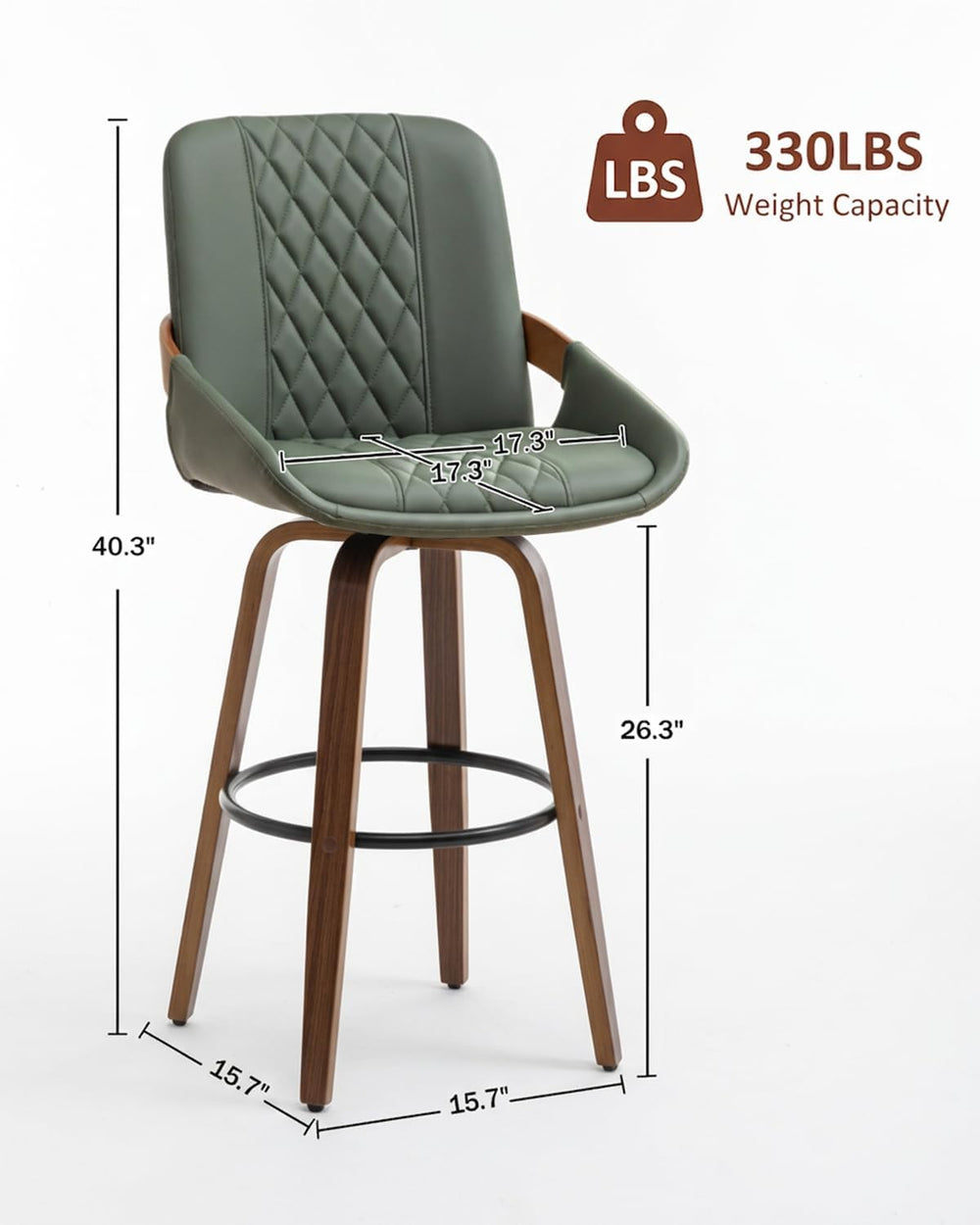 AQG Bar Stools Set of 2, Mid Century Modern Retro Swivel Counter Height Bar C...