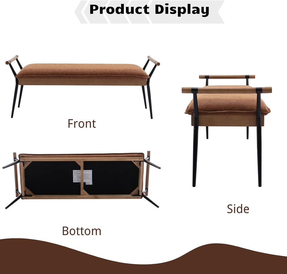 HEAH-YO Modern Dining Bench, 51 Inches Entryway Bench with Armrests, Upholste...