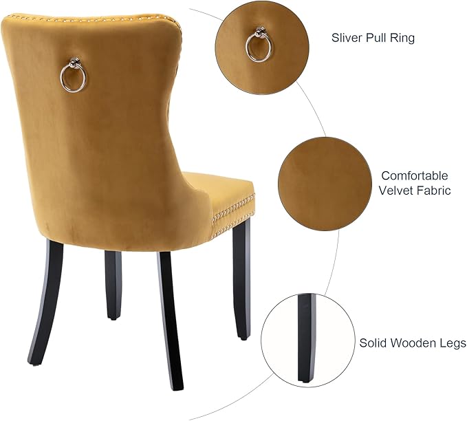 Velvet Dining Chairs Set of 6, Tufted Upholstered Dining Room Chairs with Bac...