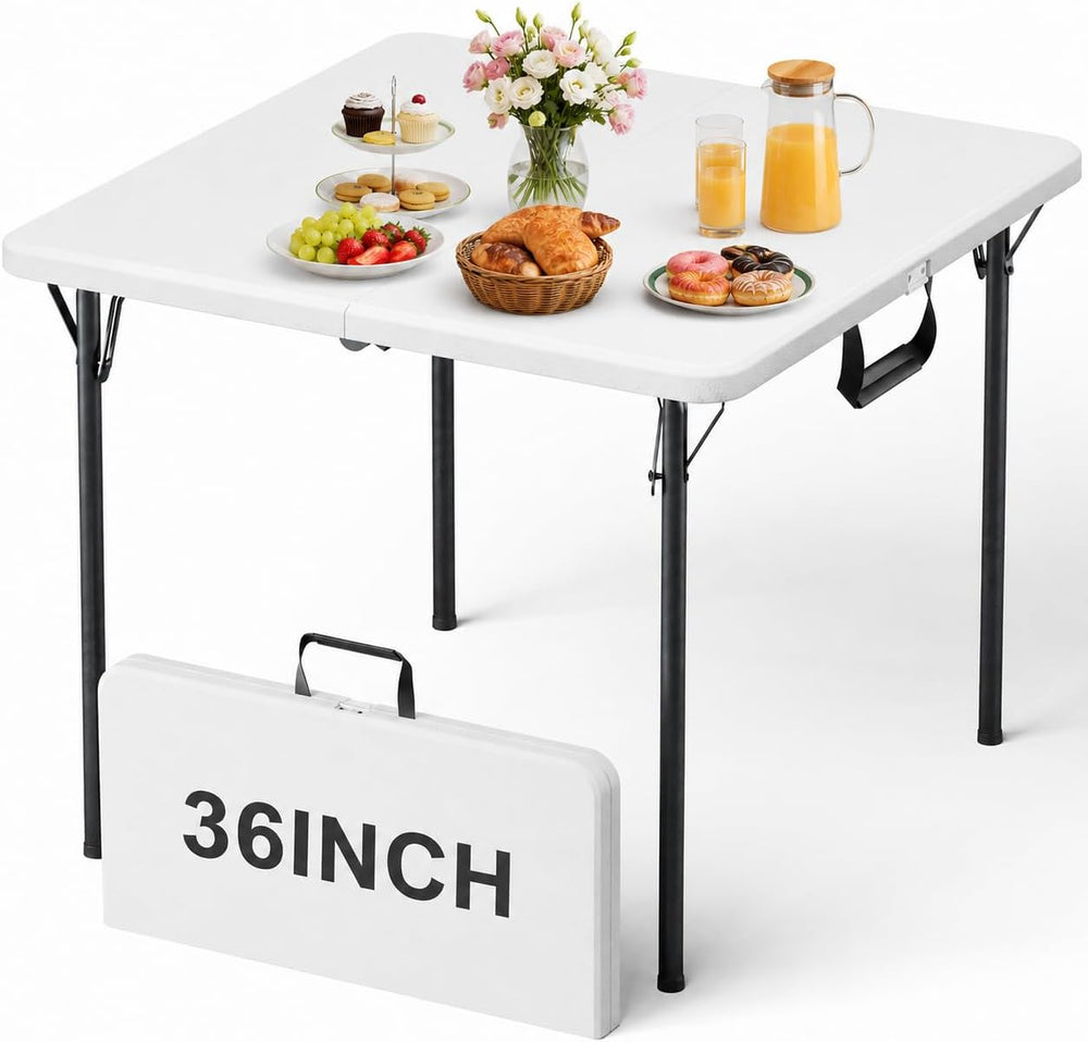 Folding Table, 36in Folding Table Portable with Built-in Handle, Plastic Tabl...