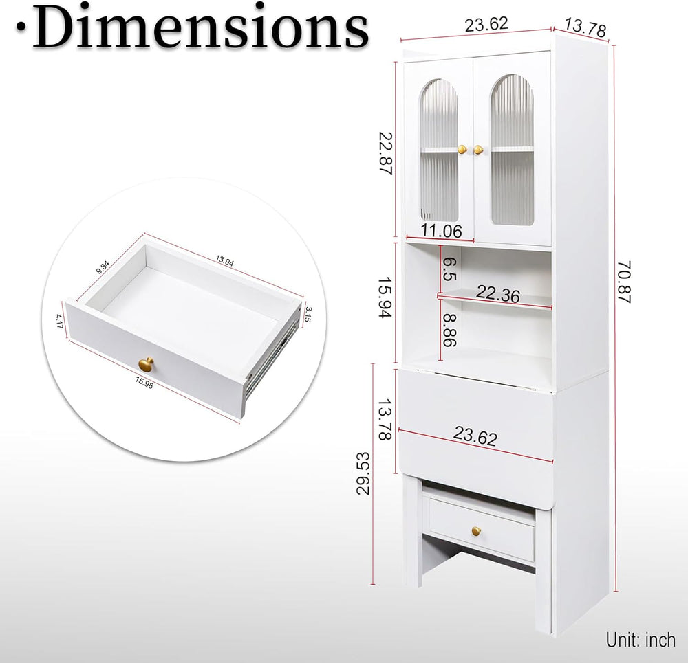 JOYSOURCE 71'' Bedside Table Tall Freestanding Bookshelf with Convert...