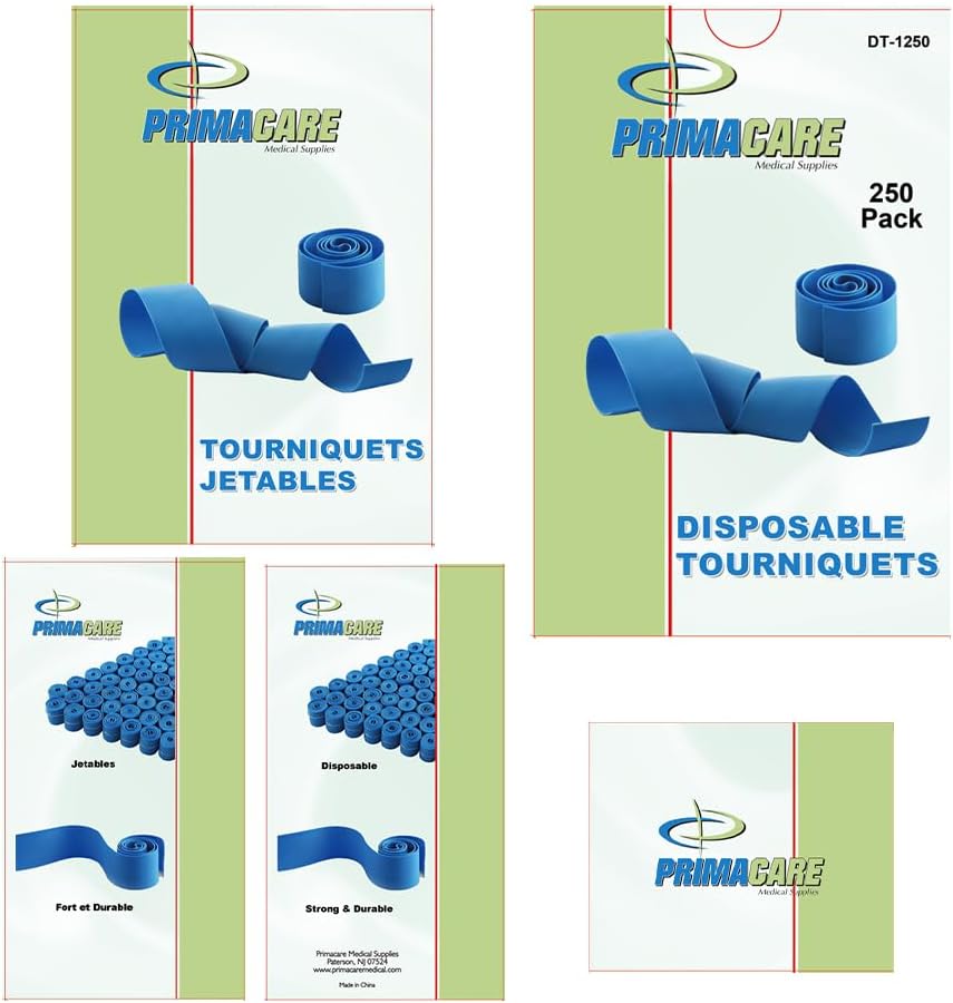 Primacare DT-1250 Pack of 250 First Aid Disposable Tourniquets, Latex Free Nu...