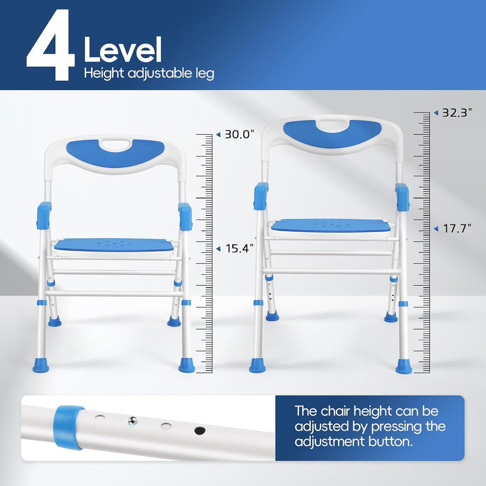 Adjustable Height Foldable Shower Chair with Back Stands Upright