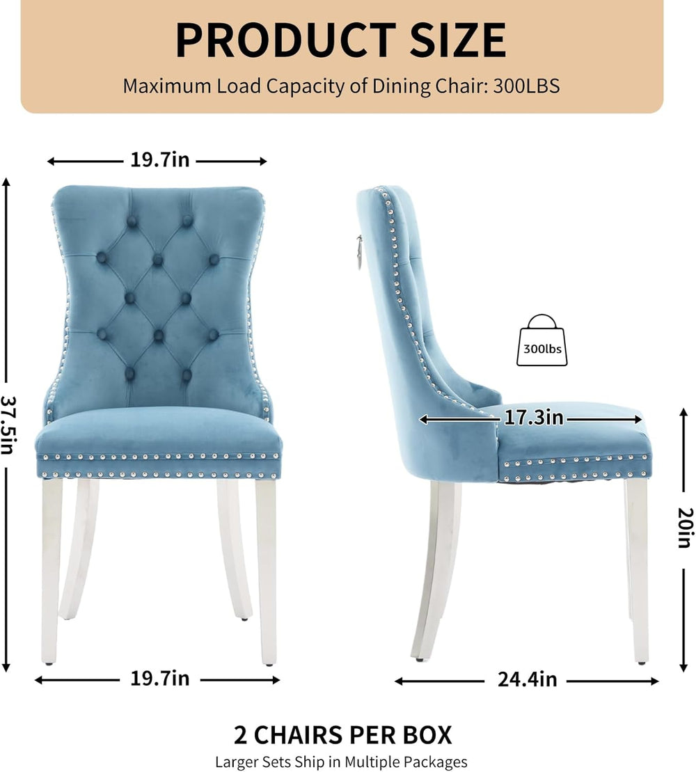 Velvet Dining Chairs Set of 4, Tufted Upholstered High Wingback Chairs with N...