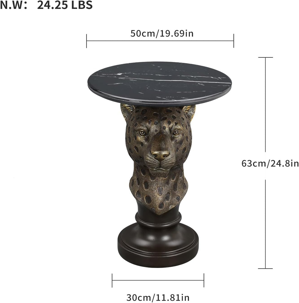 Decorative Leopard Round Side Table - Creative Bronze Animal Head End Table w...