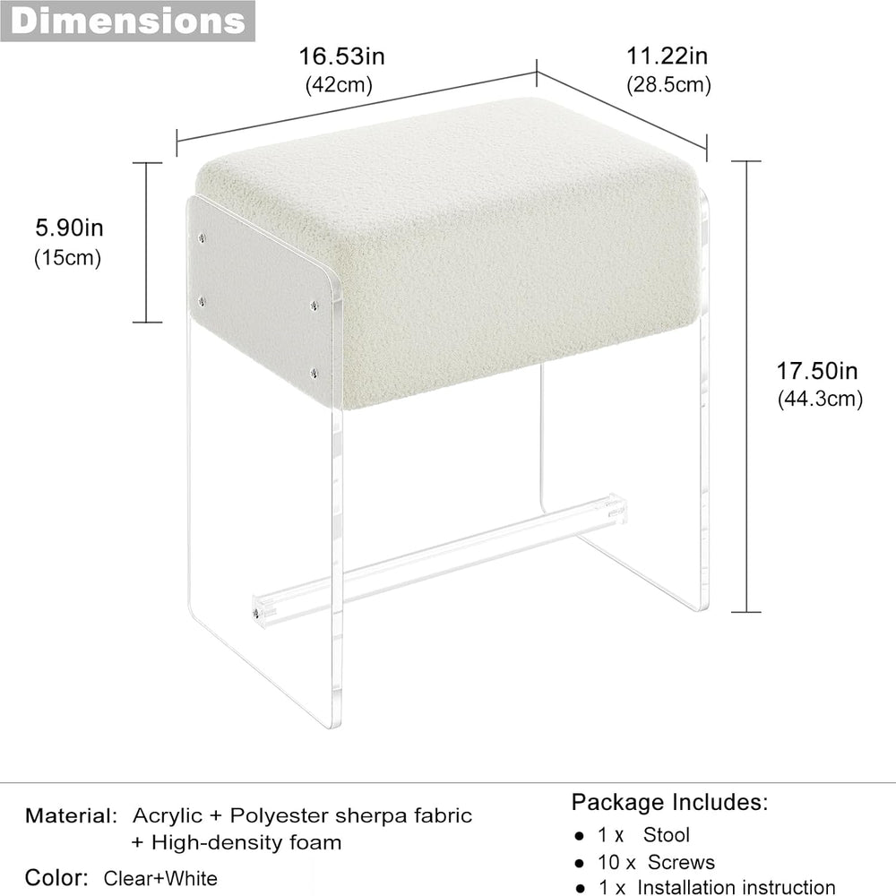 Vanity Stool Chair, Soft Ottoman with Clear Acrylic Legs, Modern Padded Seat ...