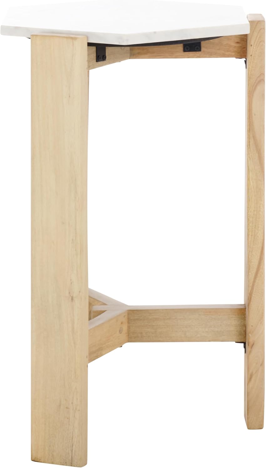 SAFAVIEH Home Collection - Pisa Side Table, White Marble Hexagon Top with Nat...