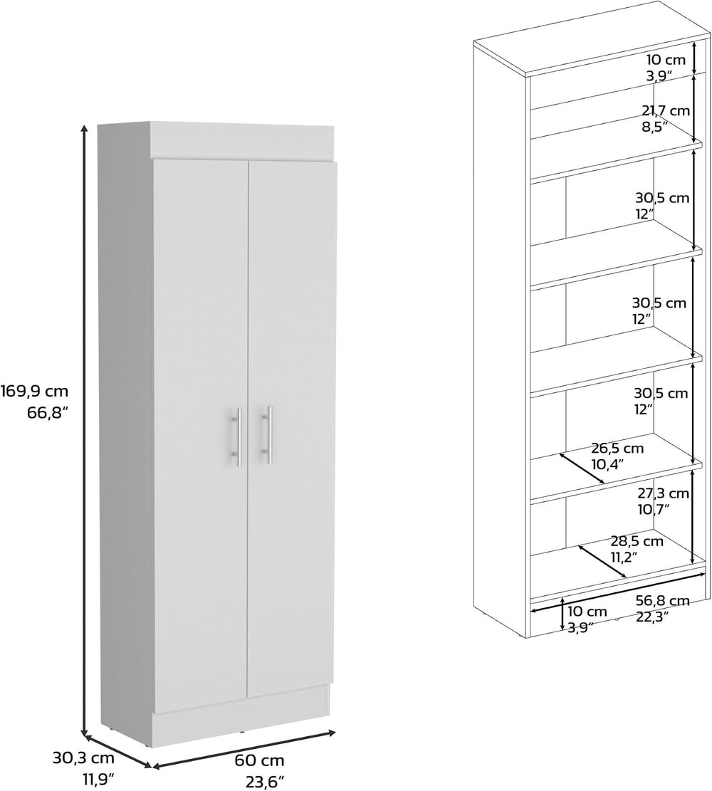 Contemporary Pantry Cabinet, Modern Storage Cabinet with 5 Internal Shelves a...