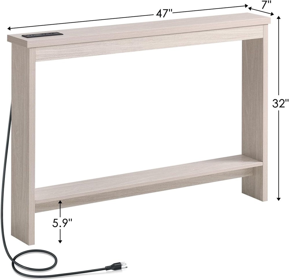 Console Table with Power Outlet and USB Port, 47" Long Behind Couch Tabl...
