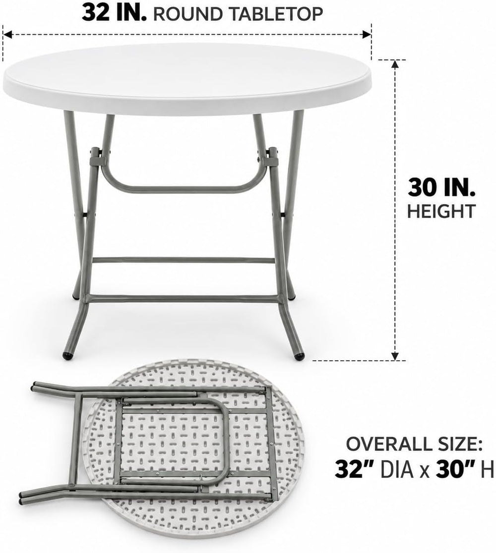 BTEXPERT Set of 2, White 32" Round 30" Height Folding Commercial Po...